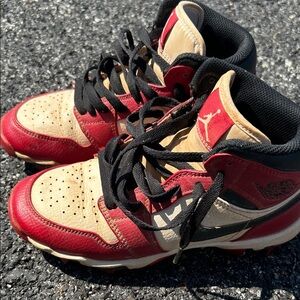 Jordan Kids Red and Tan High-Top cleats